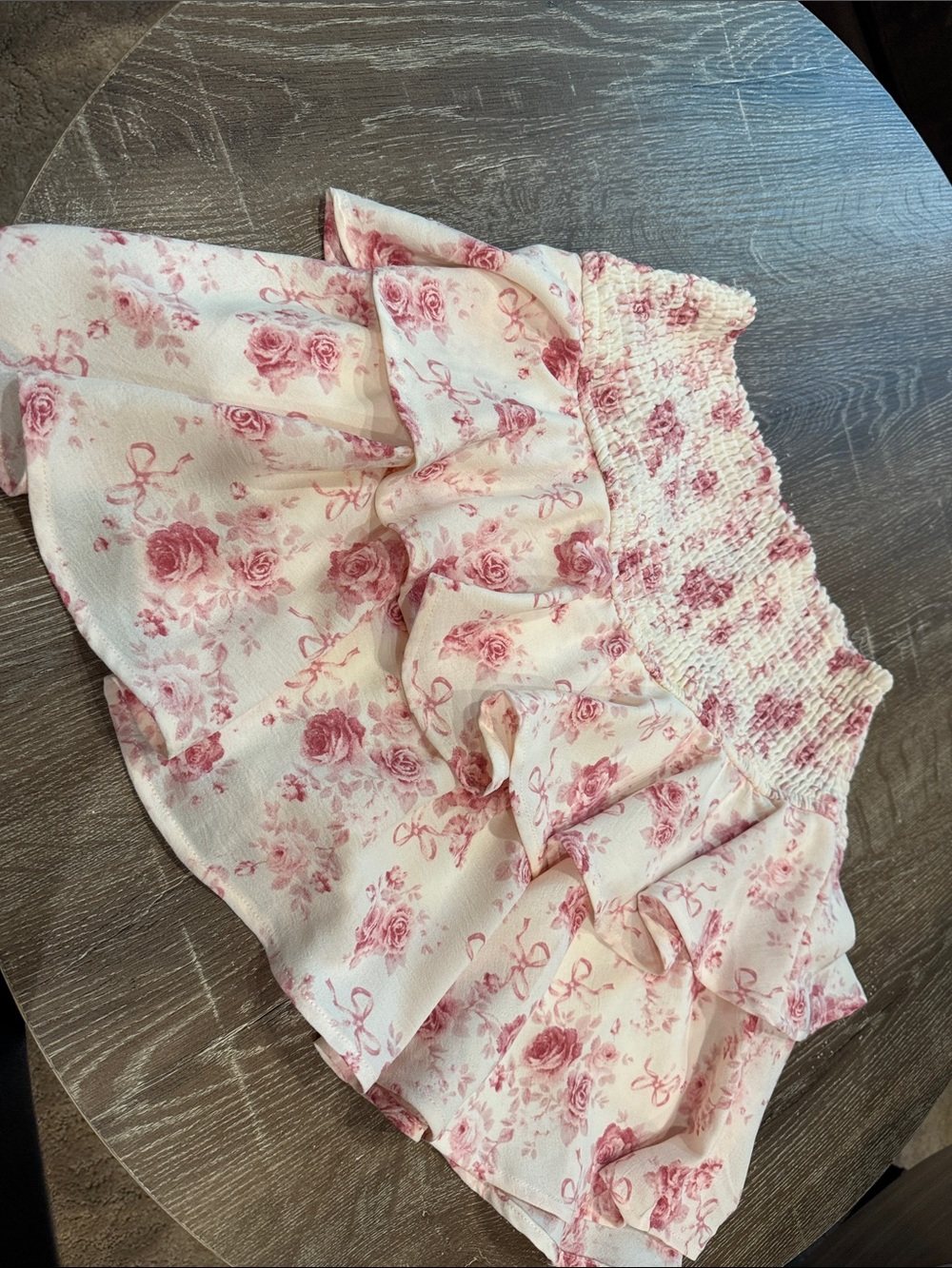 Altar'd State Pink Floral Ruffle Mini Skirt